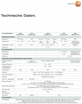 Testo technische Daten - Datenlogger