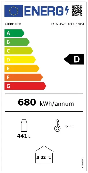 energielabel liebherr fkdv 4523 unterbaufähiger premiumplus getraenkekuehlschrank mit Umluftkühlung und Glastür